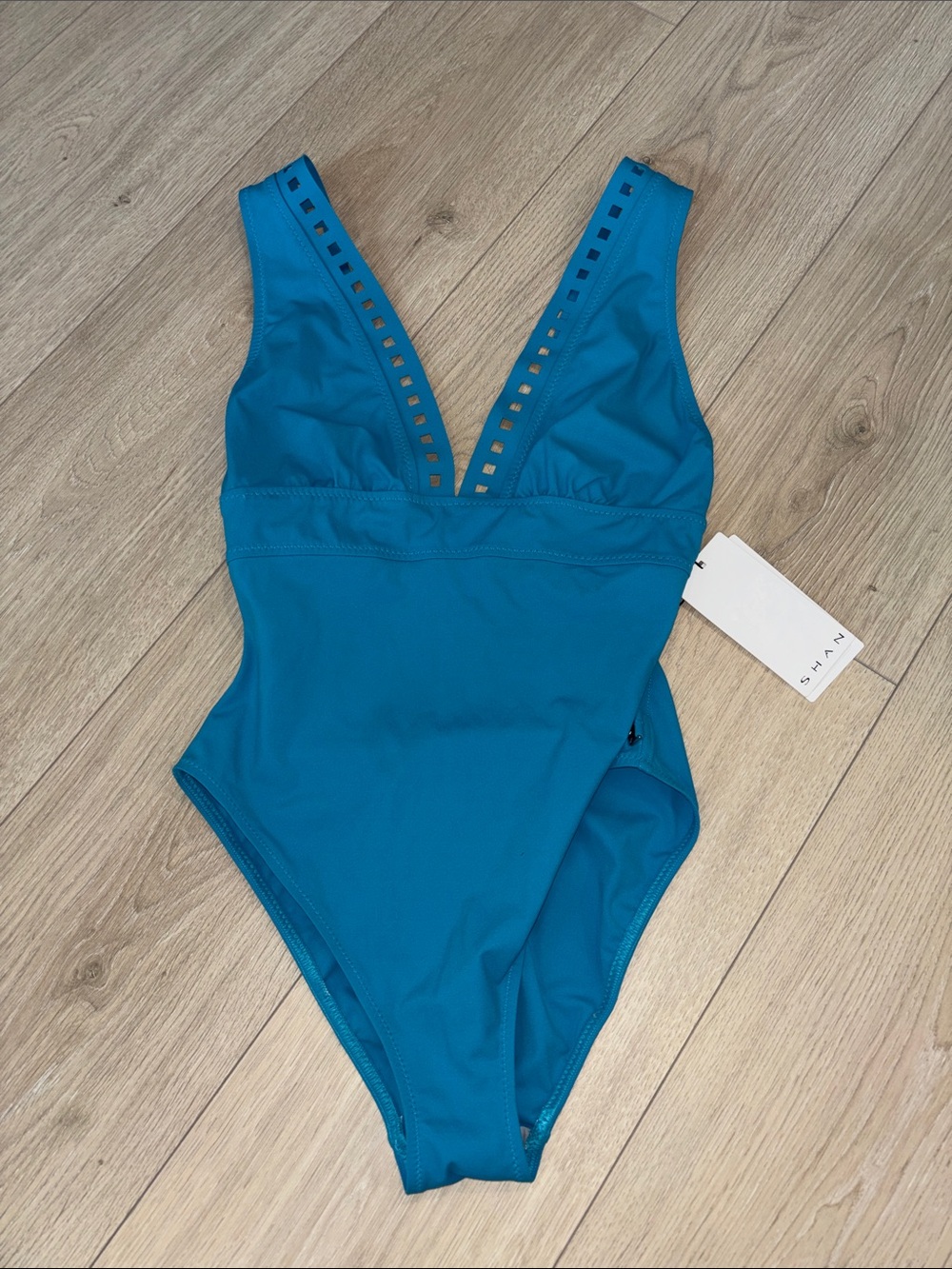 SHAN Deep Teal Plunge One-Piece Swimsuit